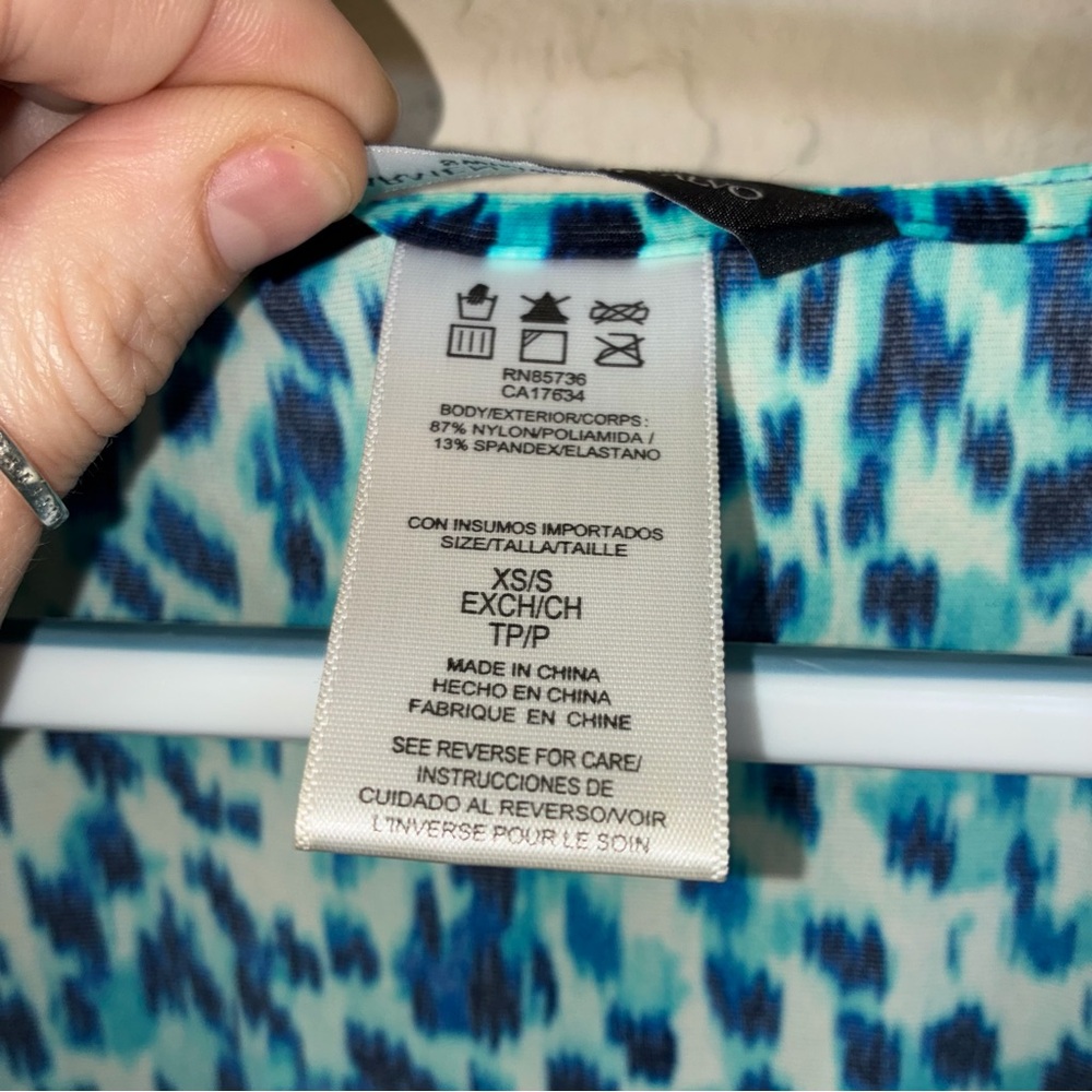 Carmen Marc Valvo Blue Teal Animal-Print V-Neck Swim Coverup - Picture 3 of 5